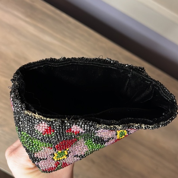 Gorgeous Vintage Floral Seed Bead Beaded Pouch w Velvet Lining - Picture 10 of 14